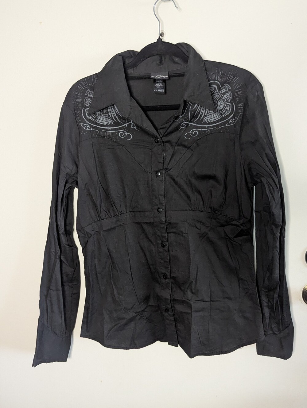 Lucky 13 Western Style Ladies Button Down Shirt With Skeleton Lovers Graphics XL